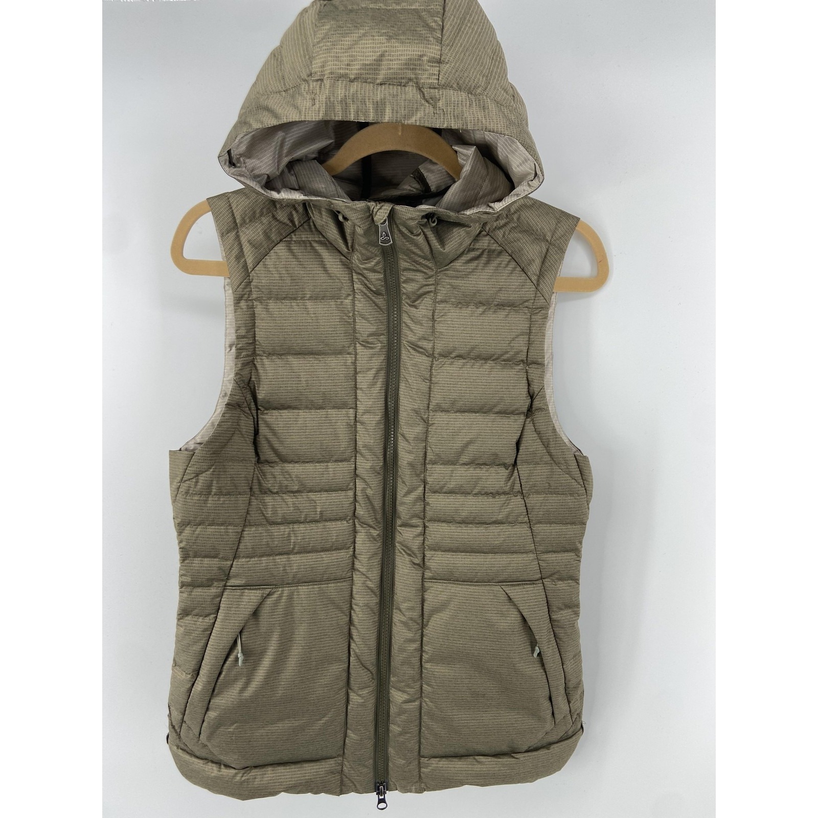 Prana Vest Womens Small Green Pyx 650 Down Puffer Hood Hike Outdoor Travel Zip